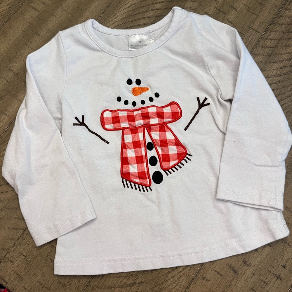 White Snowman Kids Shirt with Red Scarf Design